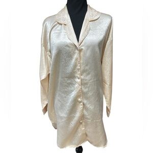 Vintage 80s Victoria's‎ Secret Gold Satin Sleep Shirt Gown Nightwear Size Small